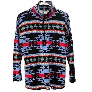 Chaps Sport Aztec Mock Neck Shirt Top Tunic M Women Black Blue Long Sleeve